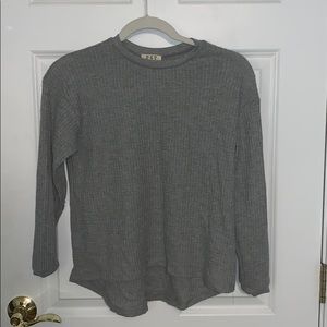 grey, long sleeve, box pattern, high-ish neckline